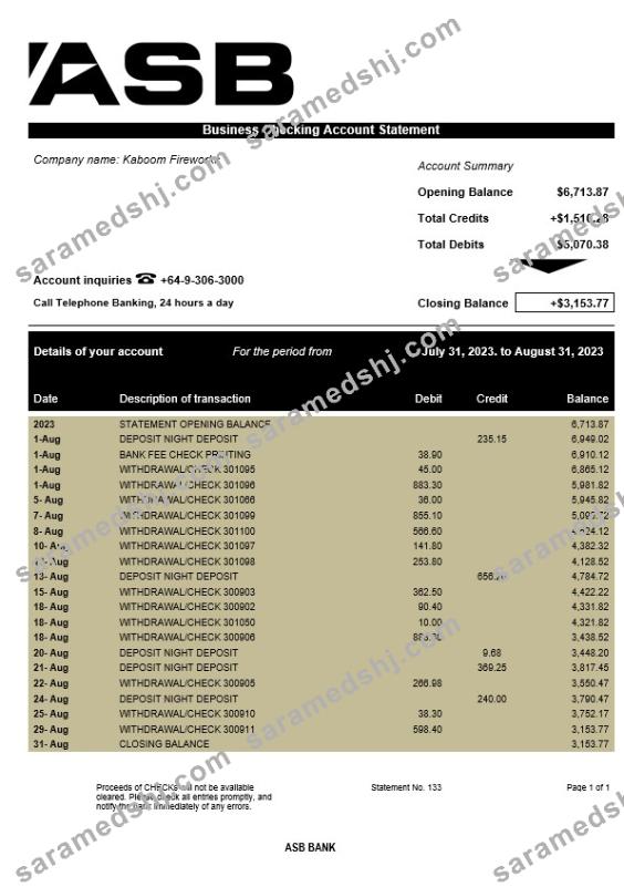 ASB Bank company statement Word and PDF template